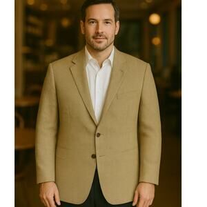 Joseph & Feiss Gold SZ 50R 100% Wool Multi-Color Houndstooth Blazer Suit Jacket